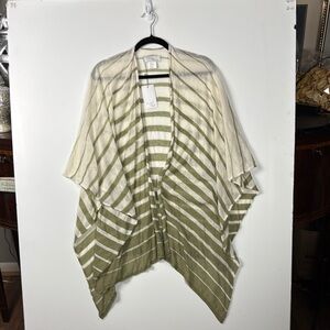 ZIGHILLI Made in Italy Striped Green & Cream Poncho boho cover up casual